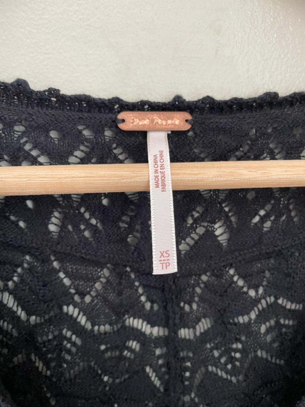 Free People Lucie Crochet Crop Cardigan Sweater Size XS Black Cottagecore Boho - Picture 5 of 10